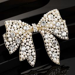 PANASH Women Gold-Toned & White Embellished Bow-Shaped Alligator Hair Clip-picture-34