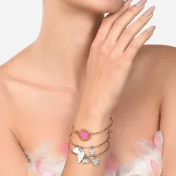 Zaveri Pearls Women Pack Of 3 Gold-Toned & Turquoise Blue Enamelled Gold-Plated Bracelet image 2