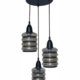 Whiteray Gold-Toned & Black Textured Glass Cylinder Contemporary Ceiling Lamp image 2