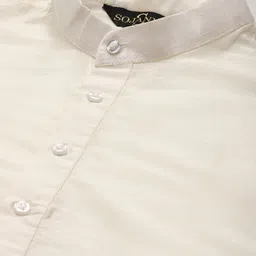 SOJANYA Men Off White & Beige Solid Kurta with Churidar & Embroidered Nehru Jacket image 2