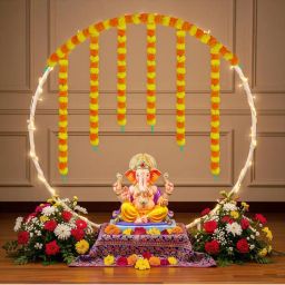 Special You Ganpati Decorations Backdrop PVC, 3 Marigold Garland, 3mtr Light-picture-0