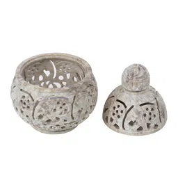 Aapno Rajasthan Grey Textured Soapstone Tealight Holder image 4