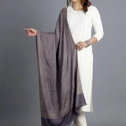 HANDICRAFT PALACE Women Grey & Beige Woven Design Wool Stole-picture-45