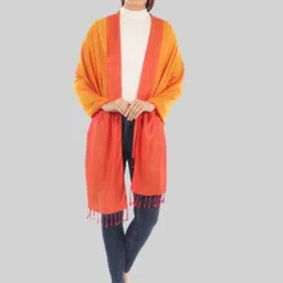 MUFFLY Women Orange & Yellow Woven Design Stole-image-8
