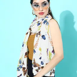 Berrylush Women Classic White Botanical Tropical Fantasy Stole-image-34