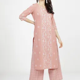 Vishudh Women Peach-Coloured Ethnic Motifs Printed Kurta-picture-48
