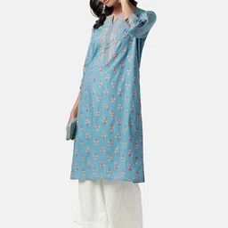 RANGMANCH BY PANTALOONS Women Ethnic Motifs Printed Notch Neck Cotton Kurta image 3