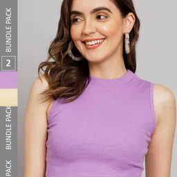 GUTI Pack Of 2 Ribbed Sleeveless Casual Crop Tops-picture-11