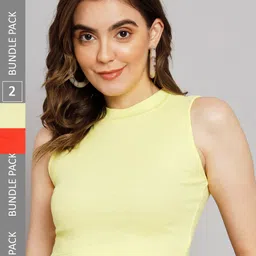 GUTI Pack Of 2 Ribbed Sleeveless Casual Crop Tops-picture-37