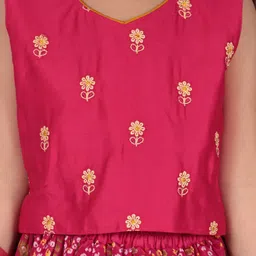 here&now x kinder kids Kinder Kids Girls Embroidered Thread Work Ready to Wear Lehenga & Blouse With Dupatta image 2