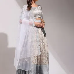 Fabcartz Women Semi-Stitched Emabellished Lehenga & Unstitched Blouse With Dupatta image 4