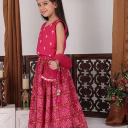 here&now x kinder kids Kinder Kids Girls Embroidered Thread Work Ready to Wear Lehenga & Blouse With Dupatta image 4