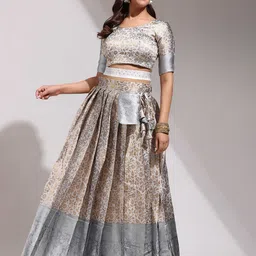Fabcartz Women Semi-Stitched Emabellished Lehenga & Unstitched Blouse With Dupatta image 5