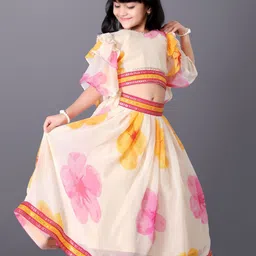 BAESD Girls Printed Flared Sleeves Silk & Georgette Ready to Wear Lehenga With Blouse image 5