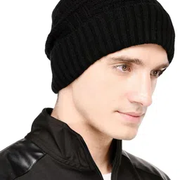Bharatasya Men Black Solid Acrylic Beanie Cap-image-75
