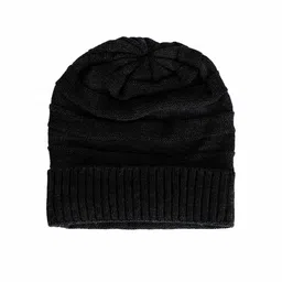 Bharatasya Men Black Solid Beanie Cap image 4