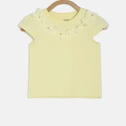 MINI KLUB Girls Yellow Solid Pure Cotton Top with Ruffles-picture-24