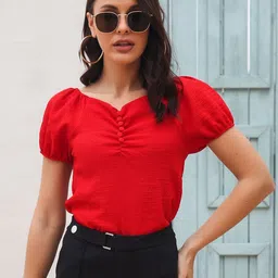 StyleCast Women Red Solid Top image 4