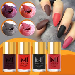 MI FASHION Set of 4 Velvet Matte Nail Polish 9.9 ml Each - Wine 03 - Orange 04 - Black 05 - Peach 10-picture-40