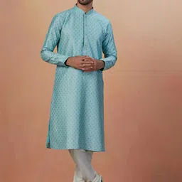 Manyavar Mandarin Collar Ethnic Motifs Printed Kurta with Churidar image 1