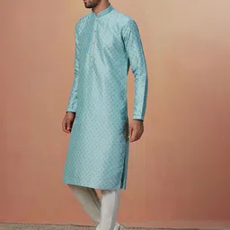 Manyavar Mandarin Collar Ethnic Motifs Printed Kurta with Churidar image 4