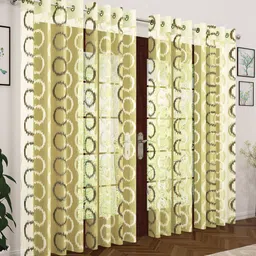 Story@home Green & Cream-Coloured Set of 4 Embroidered Imagica Collection Sheer Polyester Door Curtains-image-72