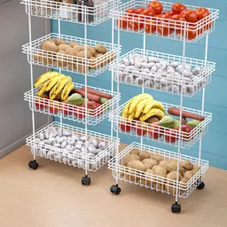 Kuber Industries Set of 2 Unisex White Metal 4-Layer Fruits & Vegetable Kitchen Trolley-image-82
