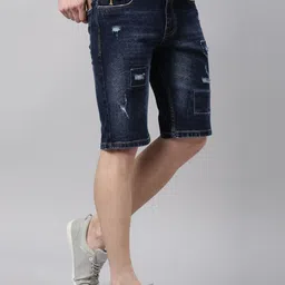CINOCCI Men Washed Slim Fit Distressed Denim Shorts image 3
