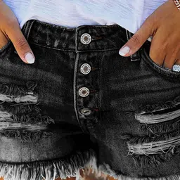 LULU & SKY Women Washed Slim Fit Low-Rise Denim Shorts Technology image 4