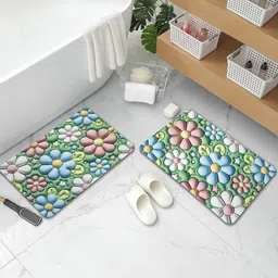 Aura 2-Pcs Green & Blue Abstract Printed Water Absorbent Bath Rugs-image-45