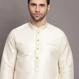 Utsav Fashion Mandarin Collar Art Silk Straight Kurta With Pyjama image 3