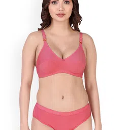 In-Curve Breathable Cotton Non Padded Bra With Basic Briefs-image-37