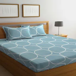 Sky blue Geometric 300 TC Cotton Blend Double Bedsheet with 2 Pillow covers-image-26
