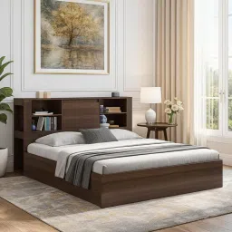 crystal furnitech Magnus Queen Size Bed in Dark Elm Finish with Box Storage image 1