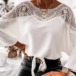 StyleCast x Revolte Lace Inserted Flared Sleeves Top image 2