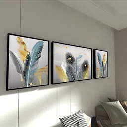 Art Street Bird Feathers Dream Catcher 3 Canvas Set Art Print Painting image 2