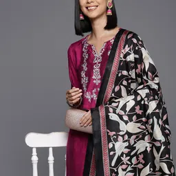 Varanga Women Floral Yoke Design Regular Sequinned Kurta with Trousers & Dupatta image 1