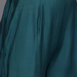 Varanga Women Teal Ethnic Motifs Yoke Design Thread Work Kurta with Trousers & With Dupatta image 3