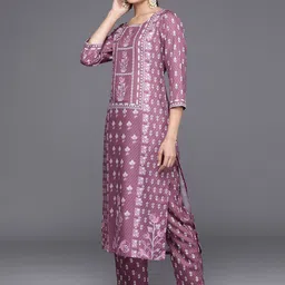 KALINI Ethnic Motifs Printed Straight Kurta with Trousers image 3