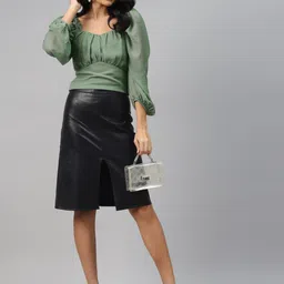 plusS Alluring Green Solid Smocked Top image 5