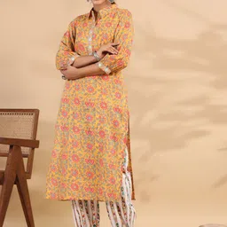 Readiprint Fashions Floral Printed Mirror Work Pure Cotton Kurti With Trousers image 5