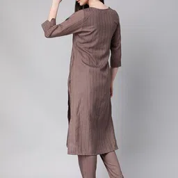 KALINI Striped Straight Kurta with Trousers image 5