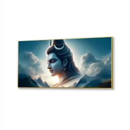 nestroots Gold Canvas Framed Vibrant Lord Shiva Divine Art Wall Painting(24X48 Inch) image 3