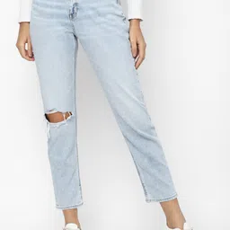 AMERICAN EAGLE OUTFITTERS Women Slim Fit High-Rise Mildly Distressed Heavy Fade Jeans-image-88