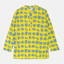 PAROKSH Boys Quirky Print Mandrain Collar Handloom Kurta image 1