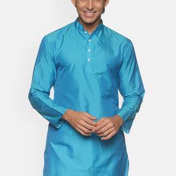 Sethukrishna Men Turquoise Blue Chikankari Handloom Kurta-picture-9