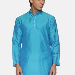 Sethukrishna Men Turquoise Blue Handloom Kurta-picture-16
