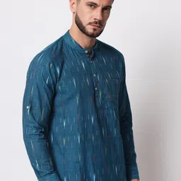 Vastraa Fusion Ikat Printed Band Collar Pure Cotton Kurta image 2