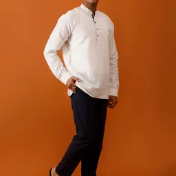 Streaks & Crosses Mandarin Collar Regular Linen Kurta image 4