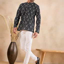 Anouk Black Ethnic Motifs Printed Band Collar Pure Cotton Straight Kurta-picture-32